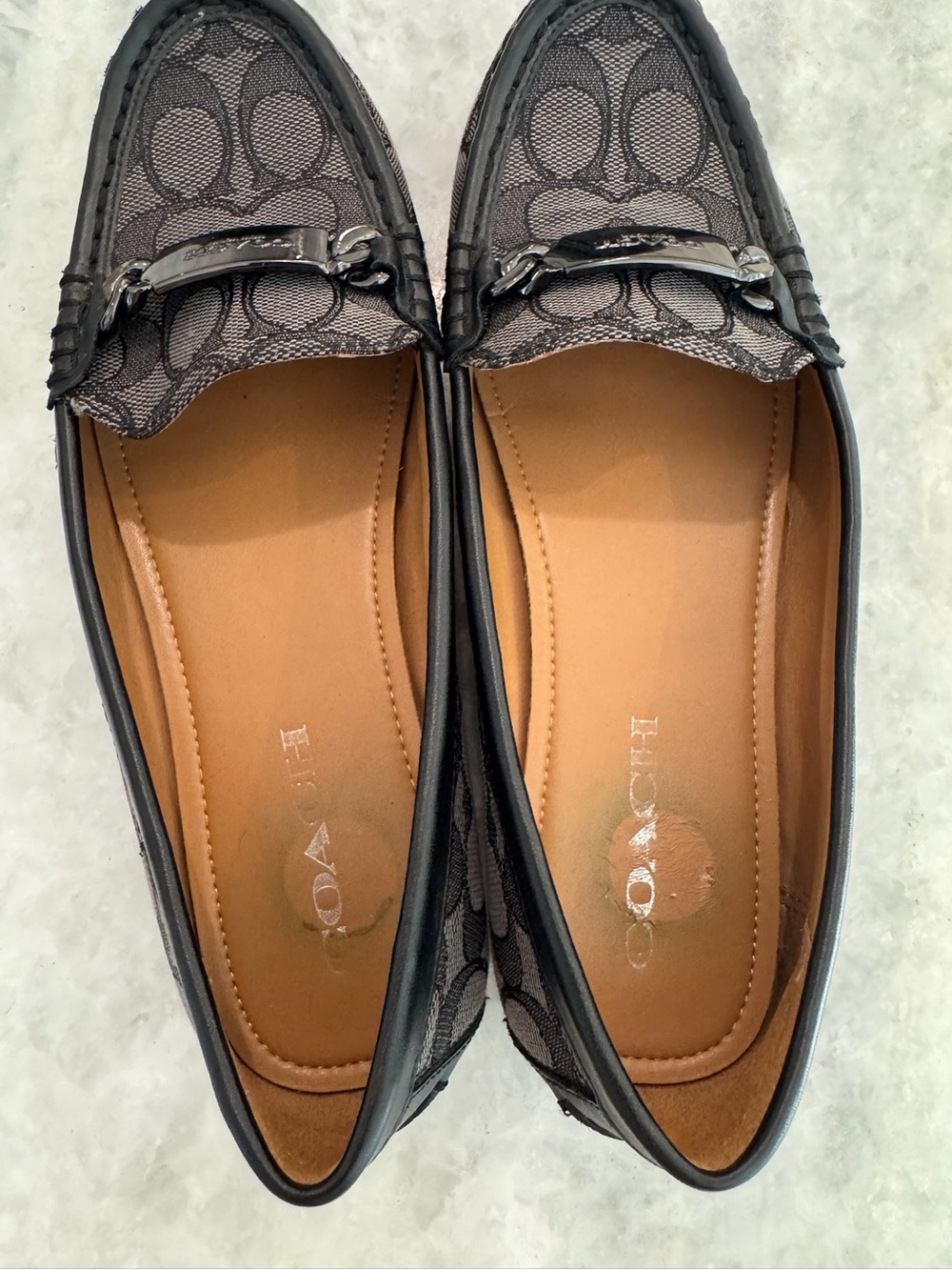 Coach Brown Signature C Gunmetal Chain-Trim Loafers - Picture 6 of 12